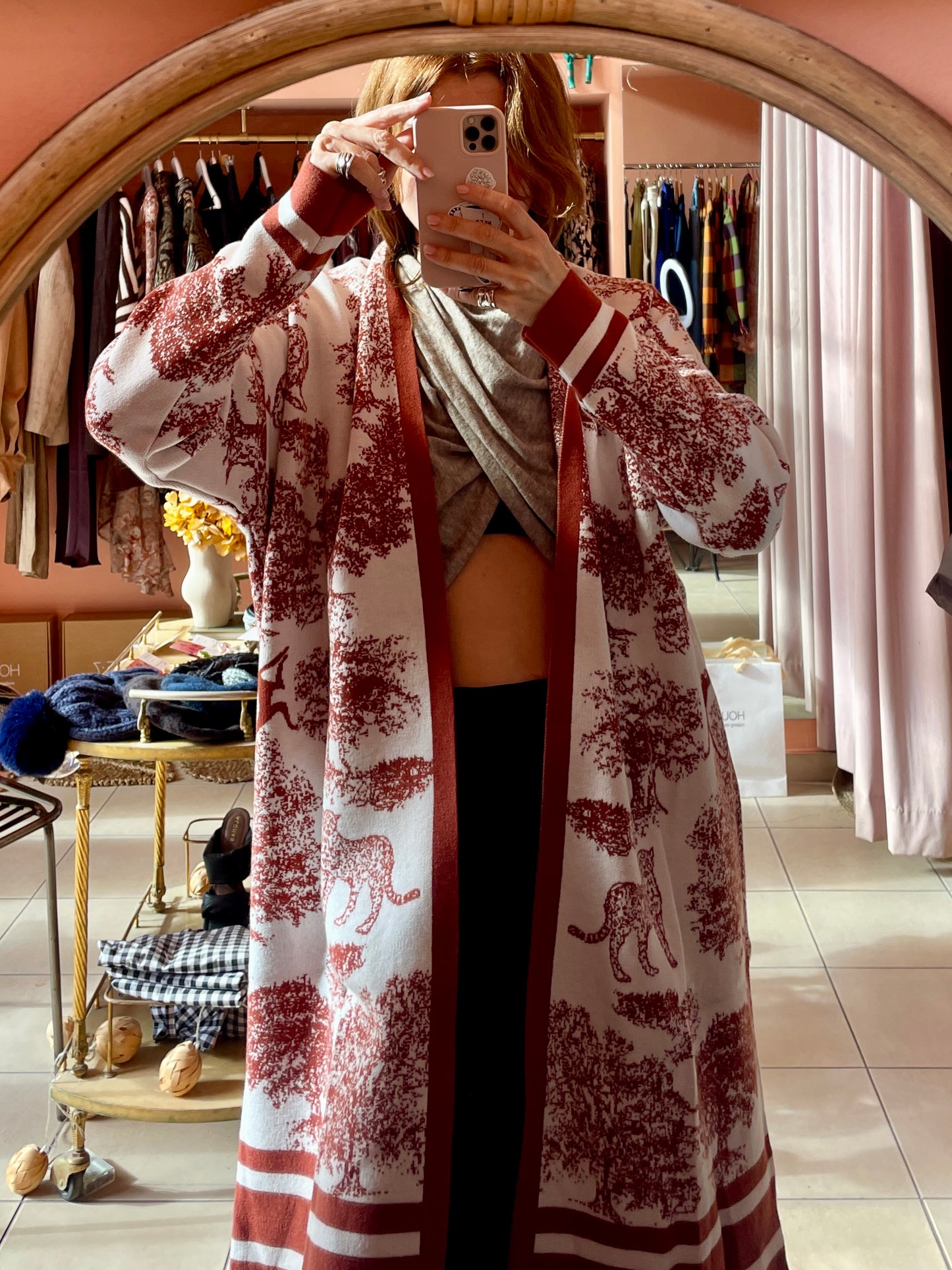 Long Knitted Cardigan - Terracotta