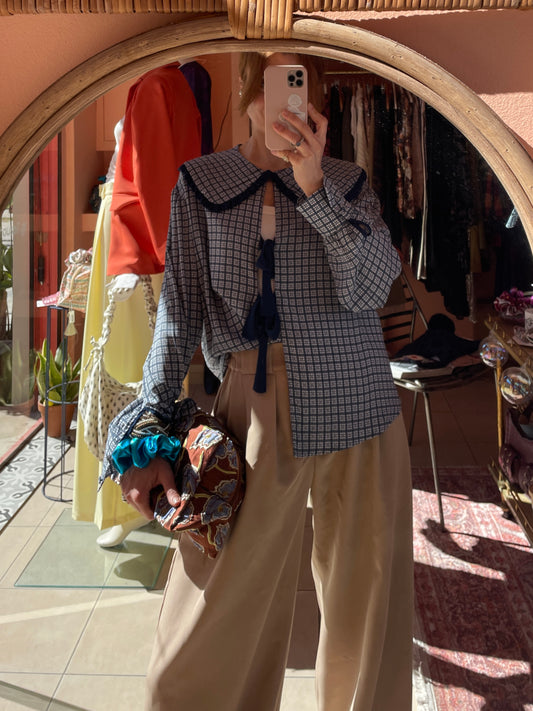 Bow Blouse w/ Maxi Bib Bollar (Mystic Tartan)