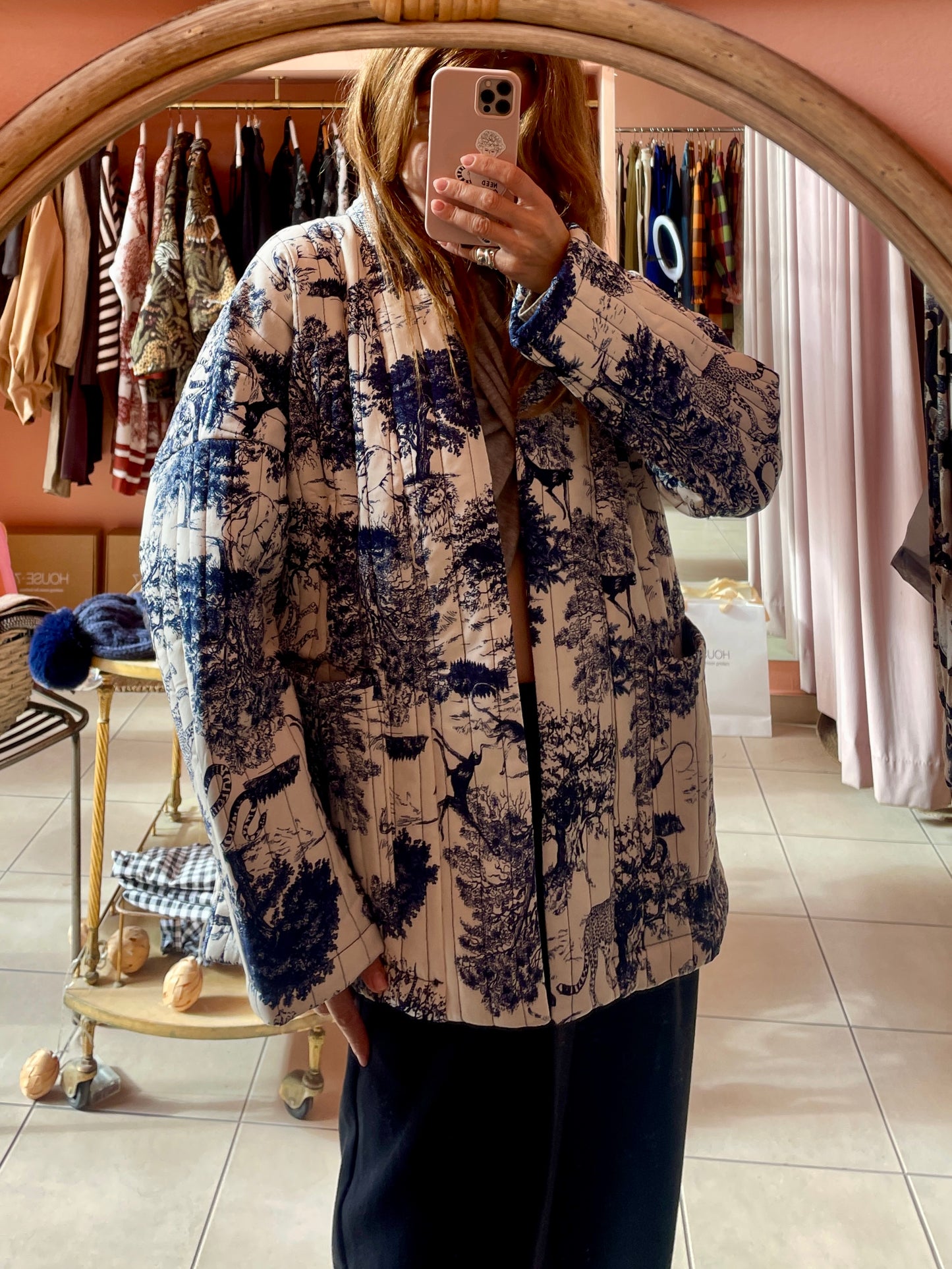 Quilted Printed Jacket - Navy Blue