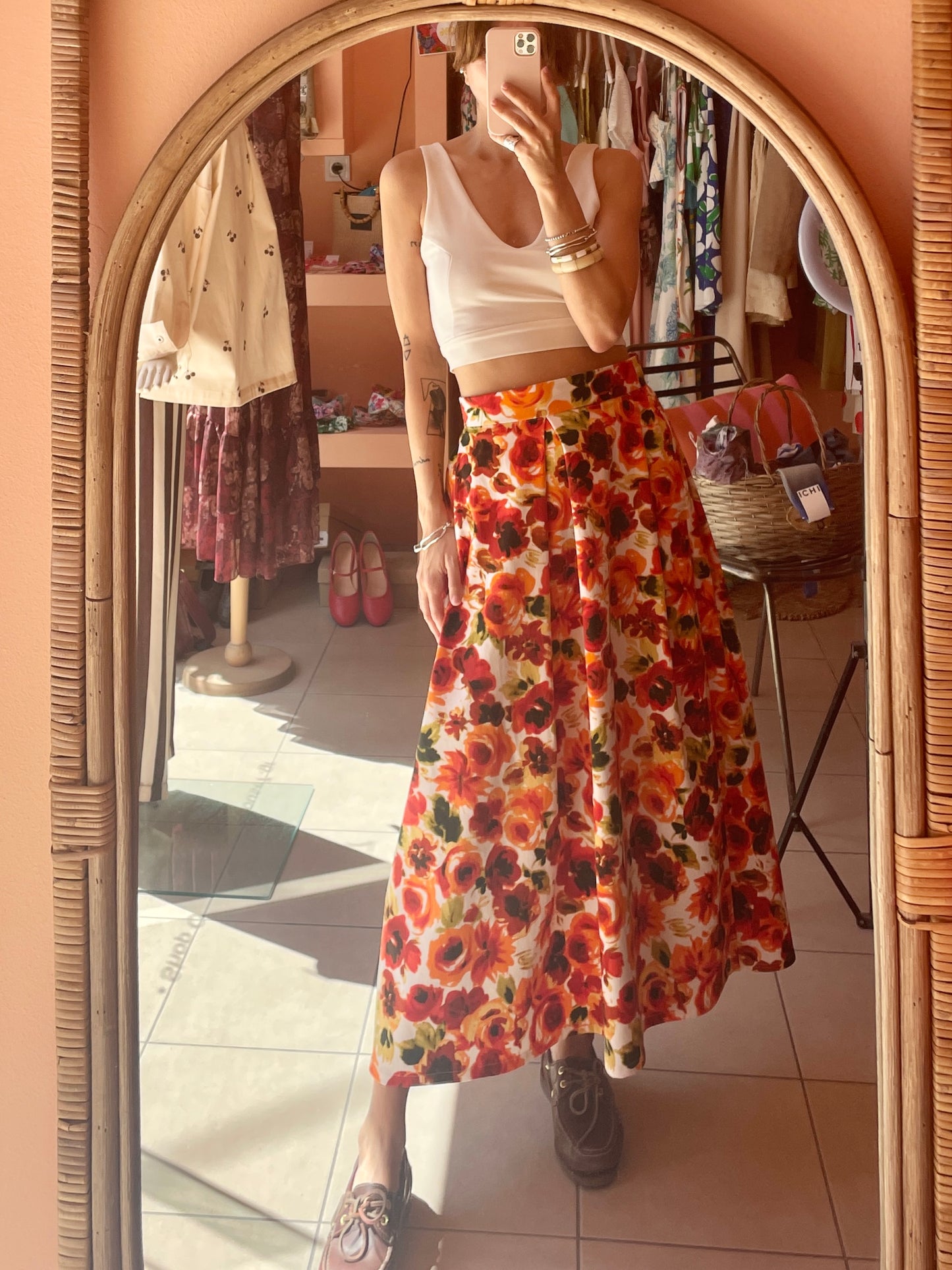 Long Floral Skirt (Orange Blossom)