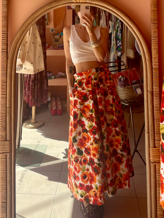 Long Floral Skirt (Orange Blossom)