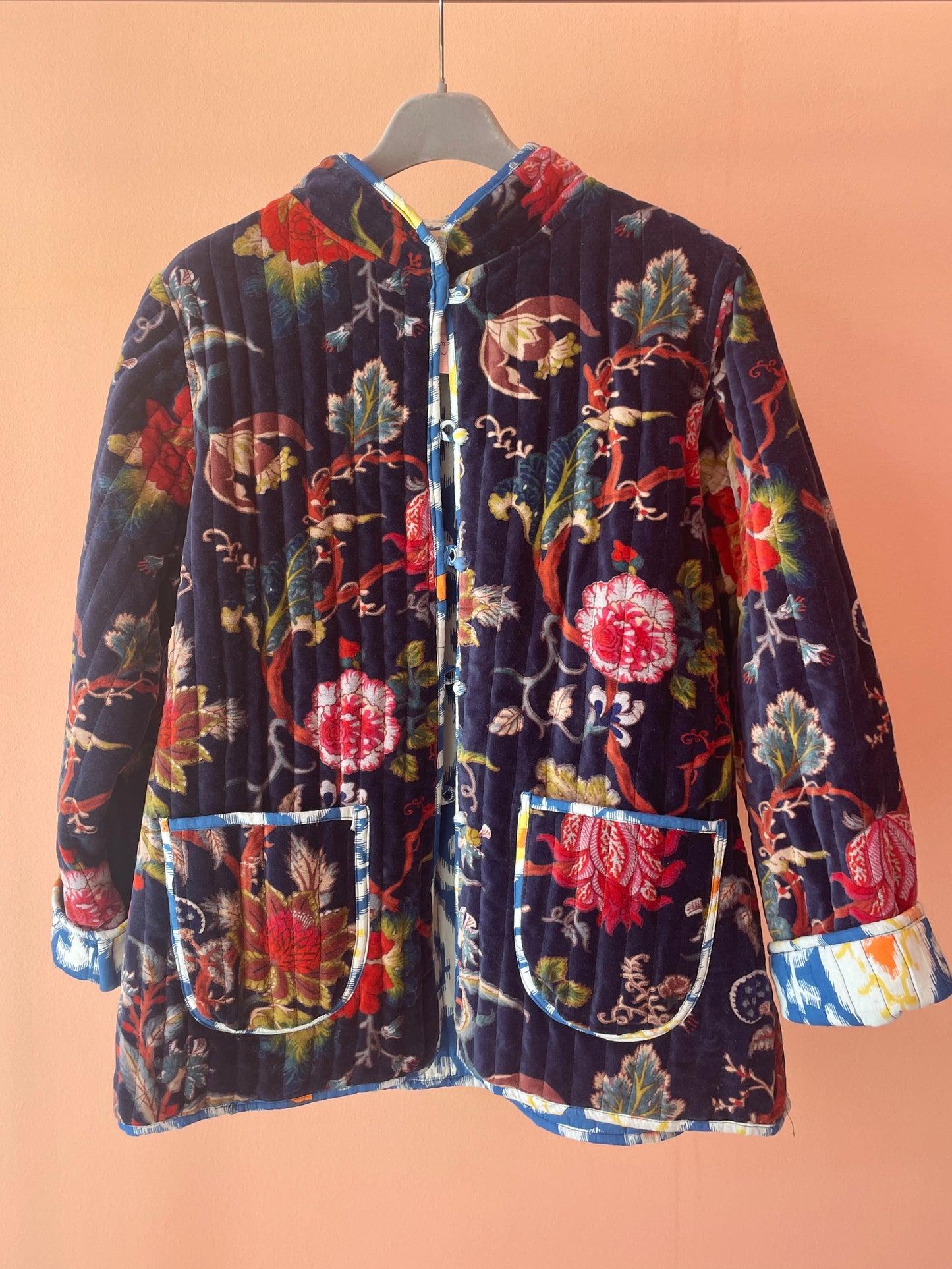 Cotton Double-Faced Jacket (Flowers Blue)
