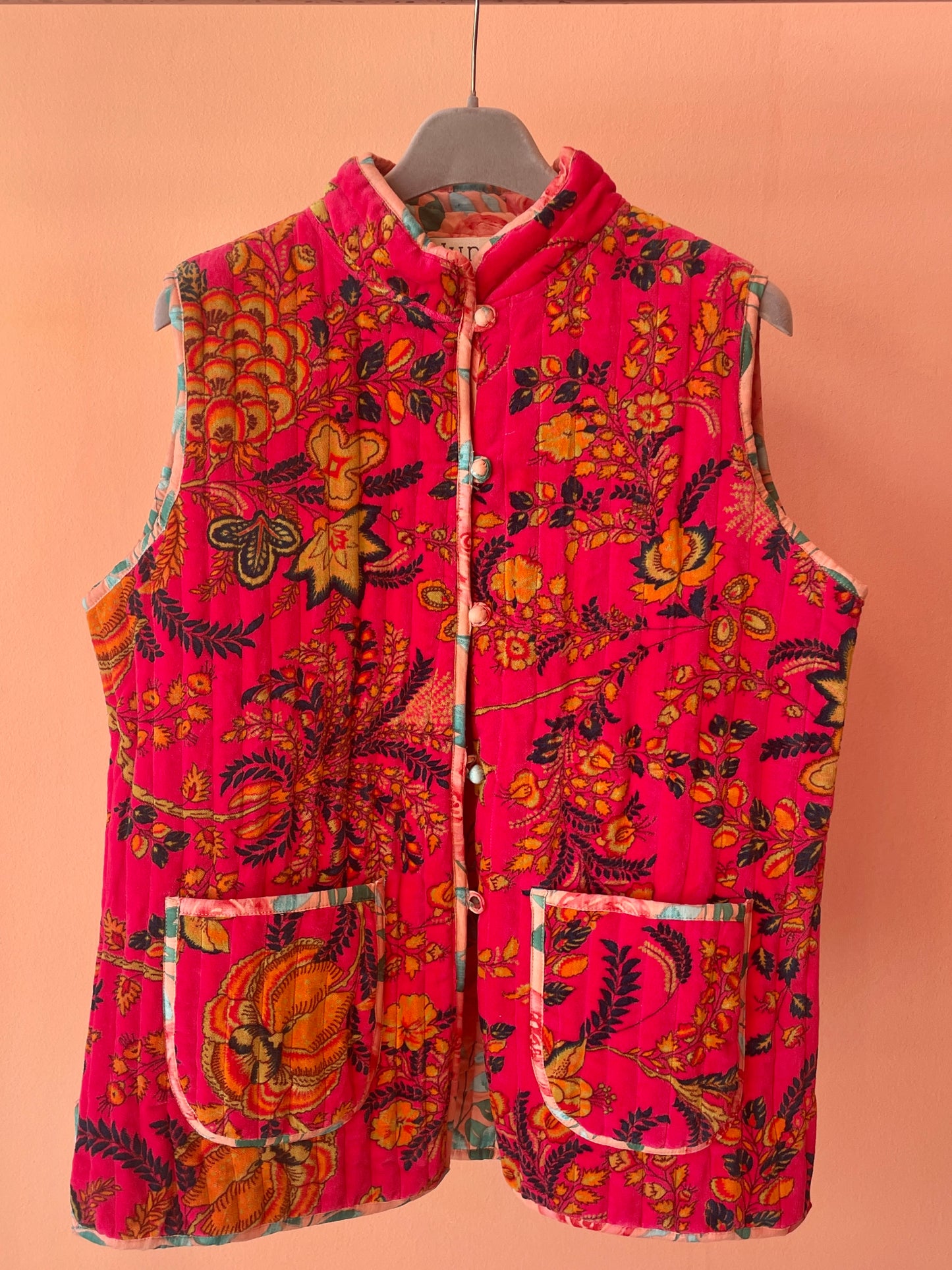 Cotton Double-Faced Vest (Flowers Pink)