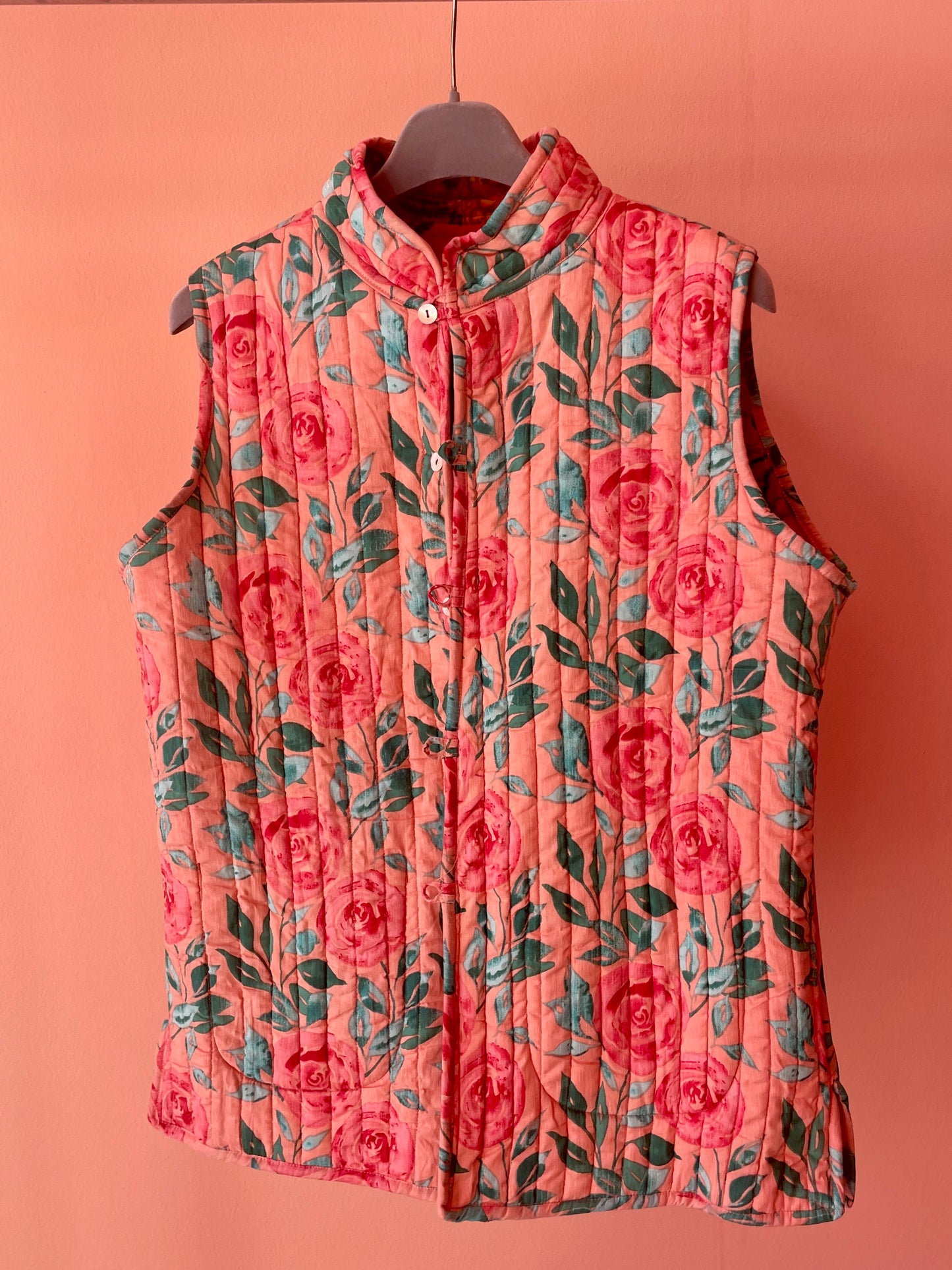 Cotton Double-Faced Vest (Flowers Pink)