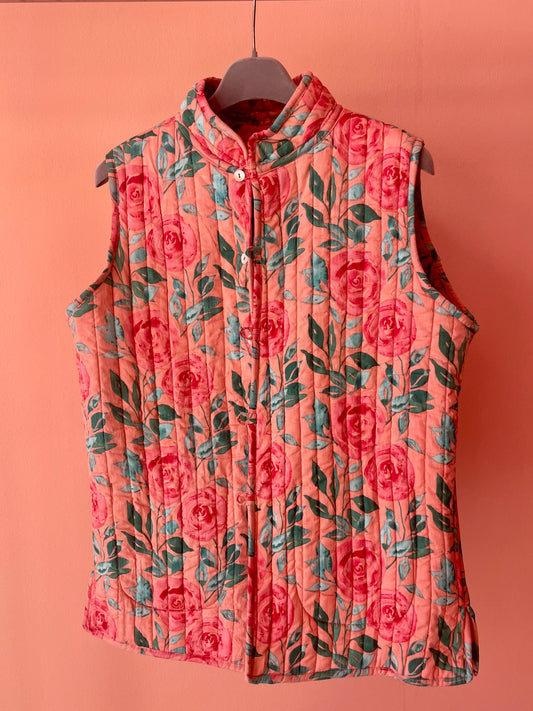 Cotton Double-Faced Vest (Flowers Pink)