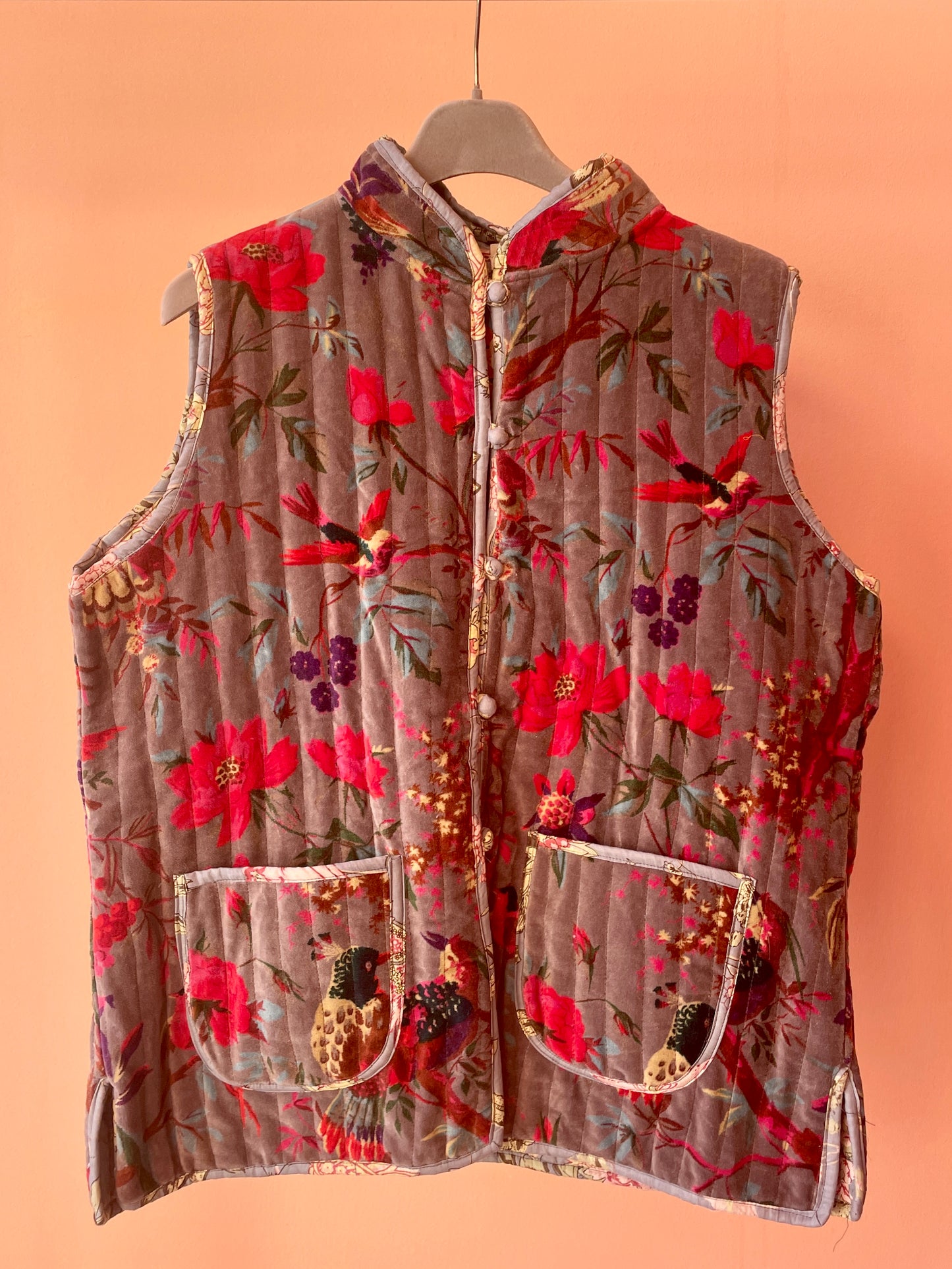 Cotton Double-Faced Vest (Flowers Grey)