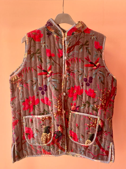 Cotton Double-Faced Vest (Flowers Grey)