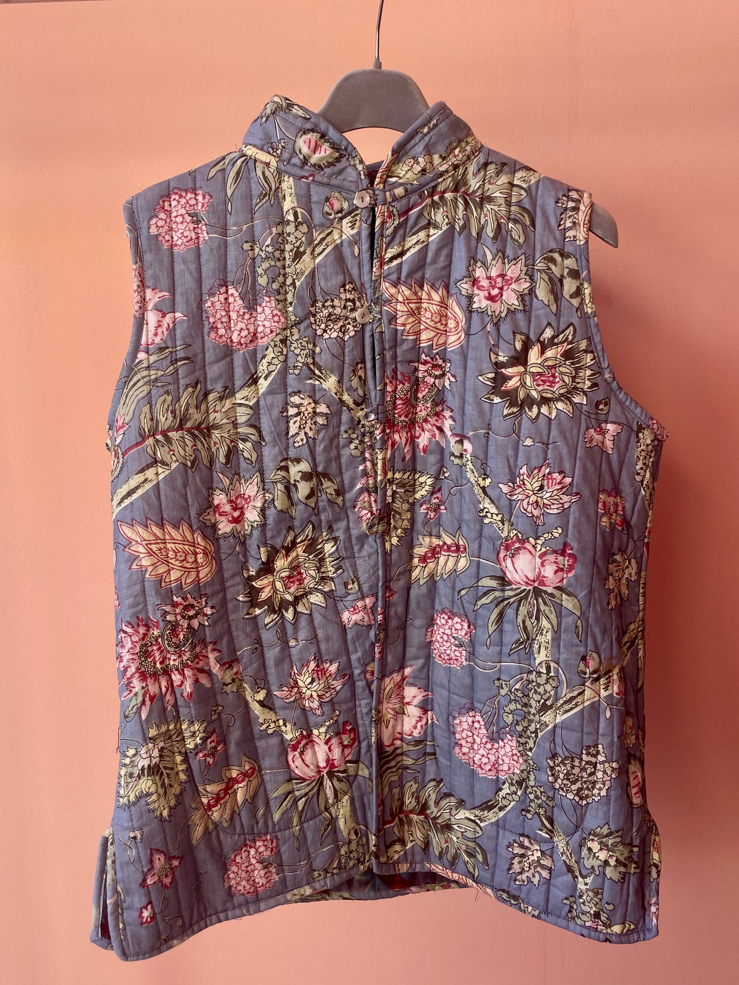 Cotton Double-Faced Vest (Flowers Grey)