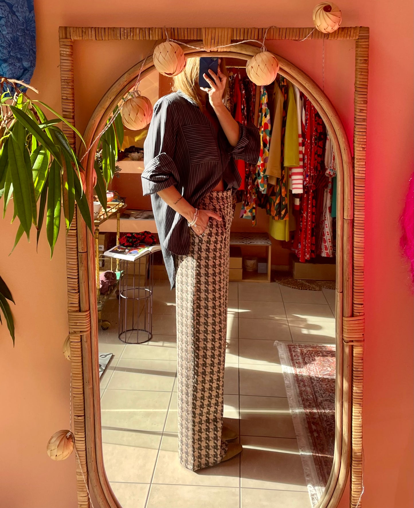 Straight Leg Wide Pants (houndstooth greige)