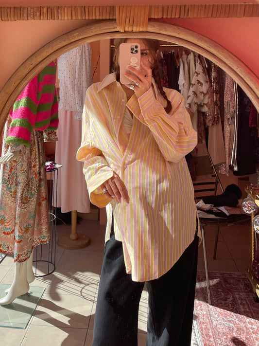 Cotton Oversized Shirt (pastel pink/yellow)