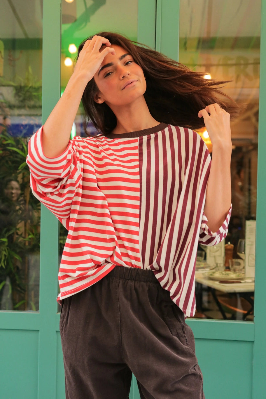 Pink Striped Café Top