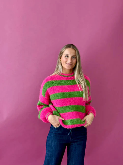 Aura Knitted Sweater (Fuchsia/Green)