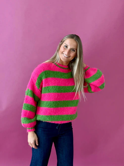 Aura Knitted Sweater (Fuchsia/Green)