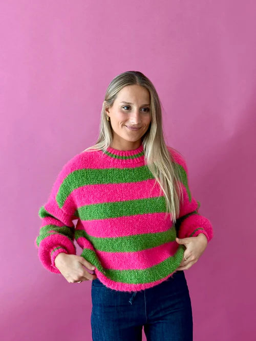 Aura Knitted Sweater (Fuchsia/Green)