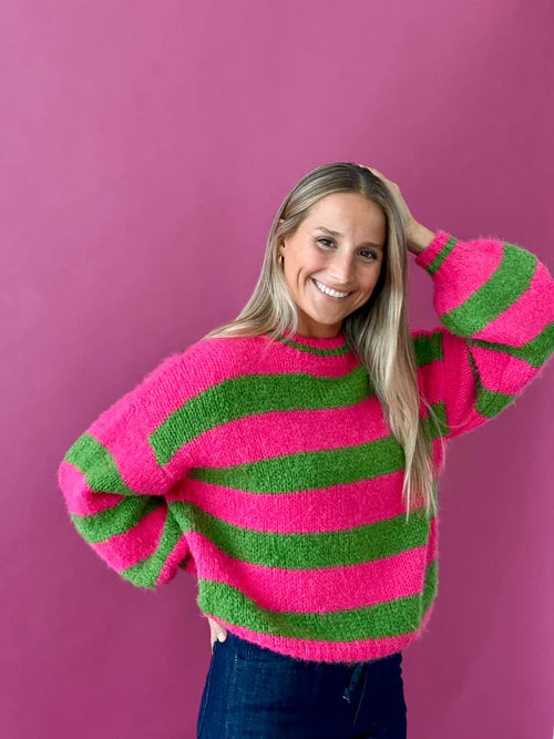 Aura Knitted Sweater (Fuchsia/Green)
