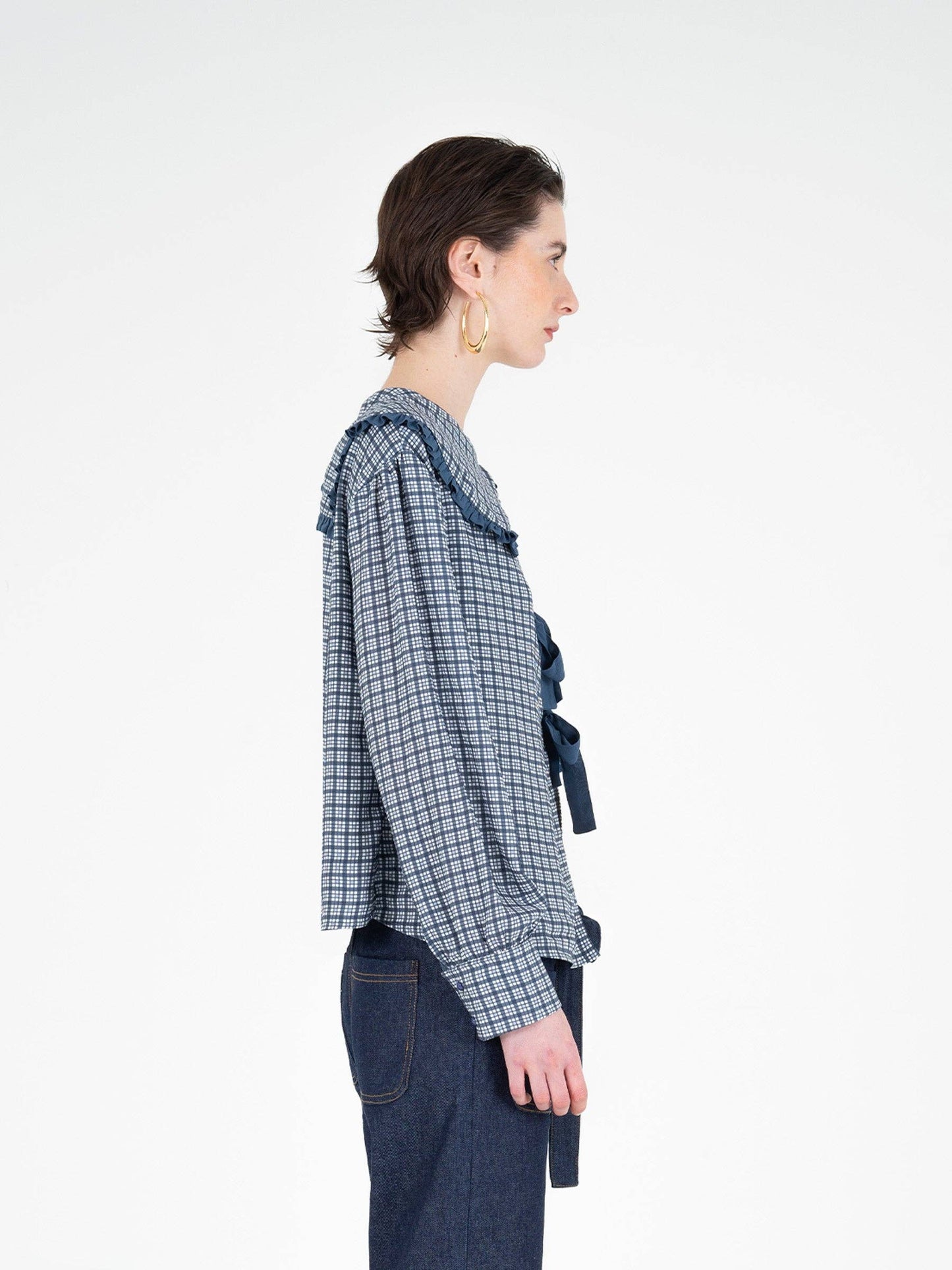 Bow Blouse w/ Maxi Bib Bollar (Mystic Tartan)