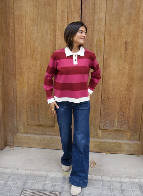 Blair Polo Sweater (Burgundy/Fuchsia)