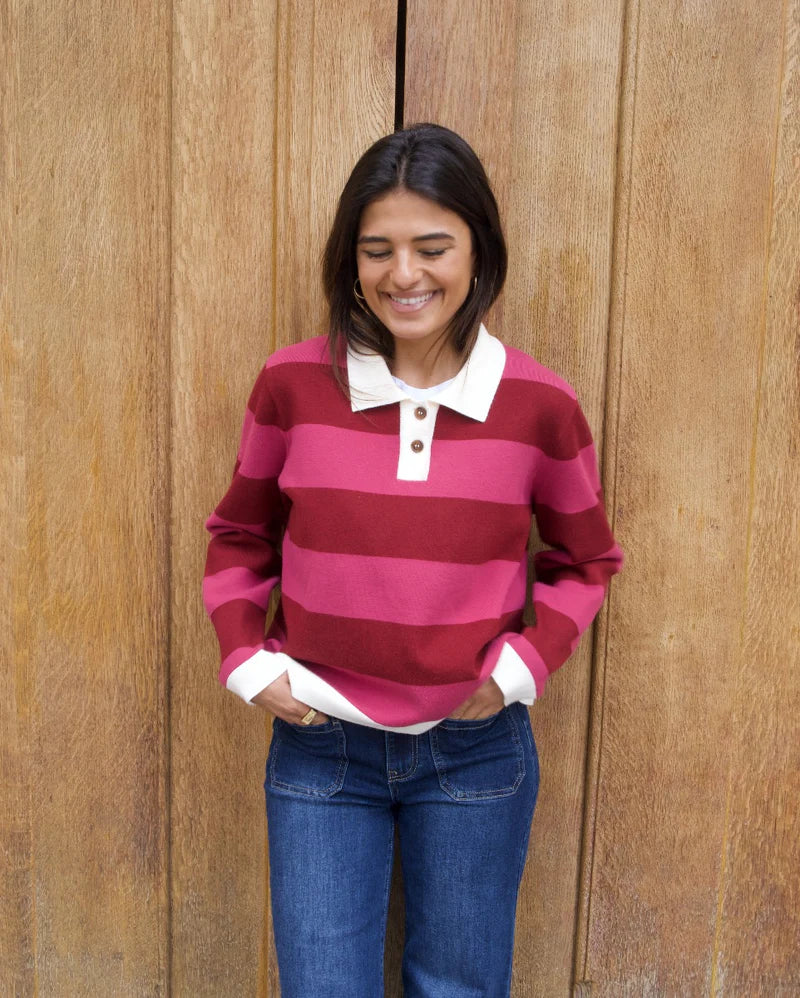 Blair Polo Sweater (Burgundy/Fuchsia)