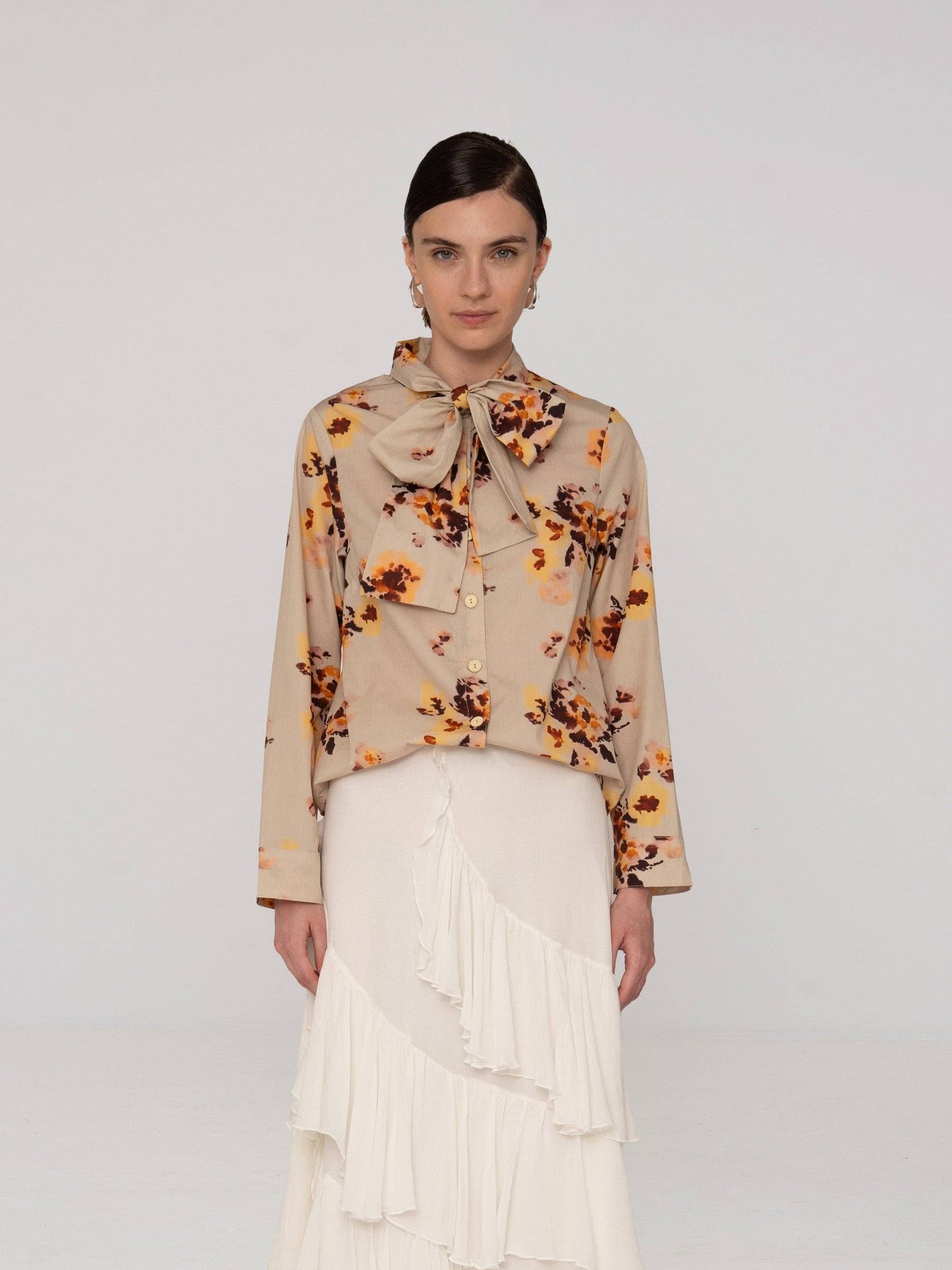 Juliette Floral Print Ribbon Blouse