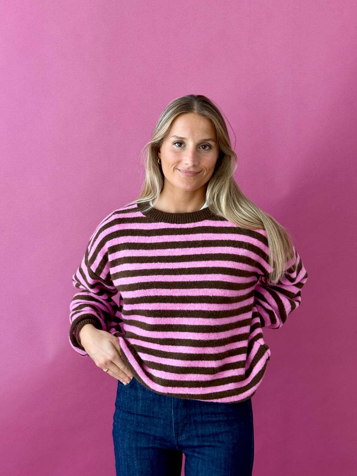 Pia Knitted Sweater (Brown/Pink)