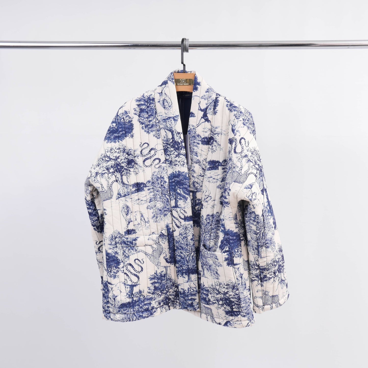 Quilted Printed Jacket - Navy Blue