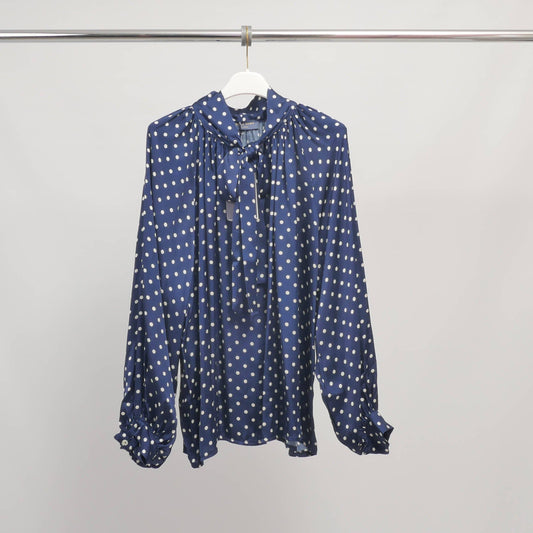 Polka Dot Satin Blouse (Navy Blue)