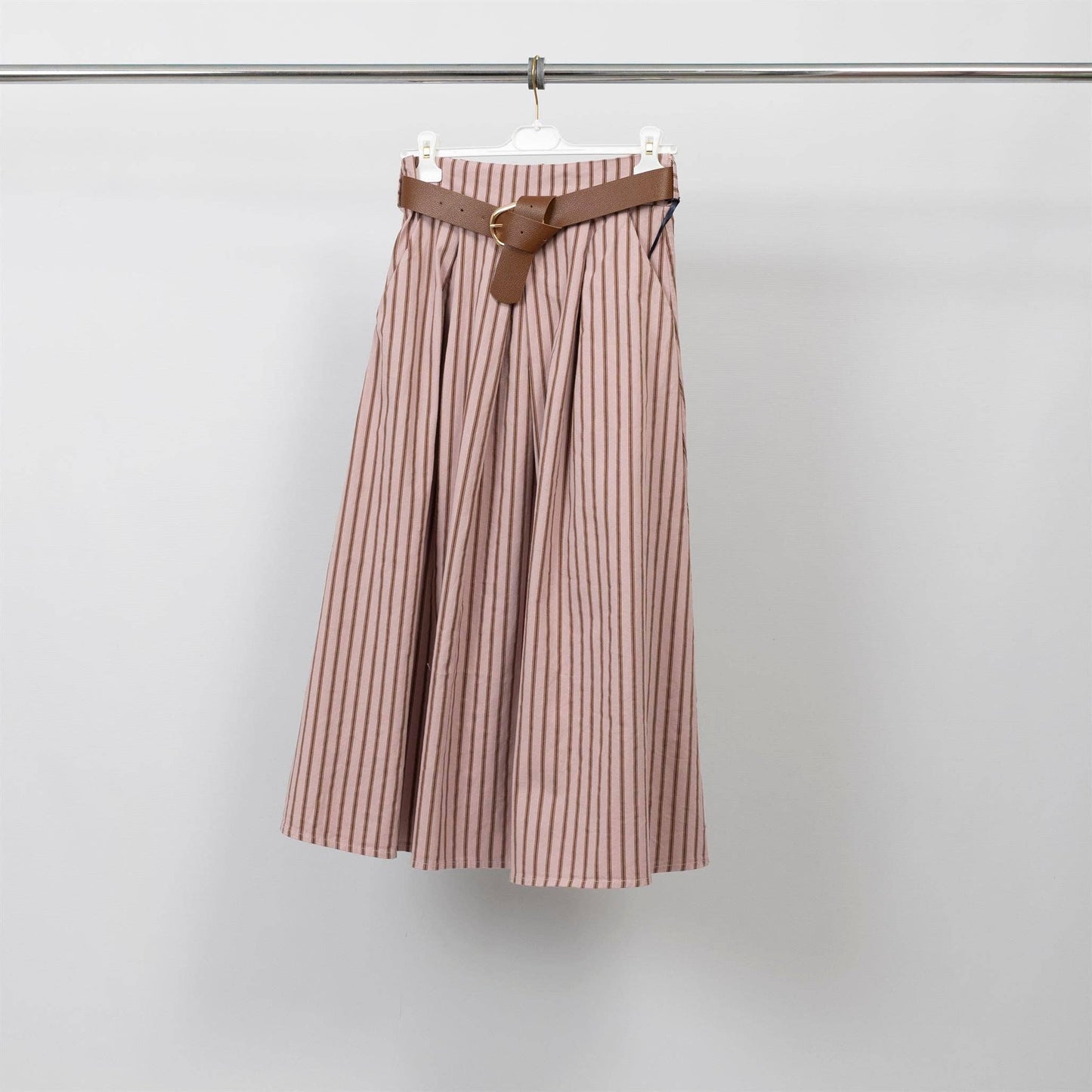 Striped Belted Midi Skirt (rose)