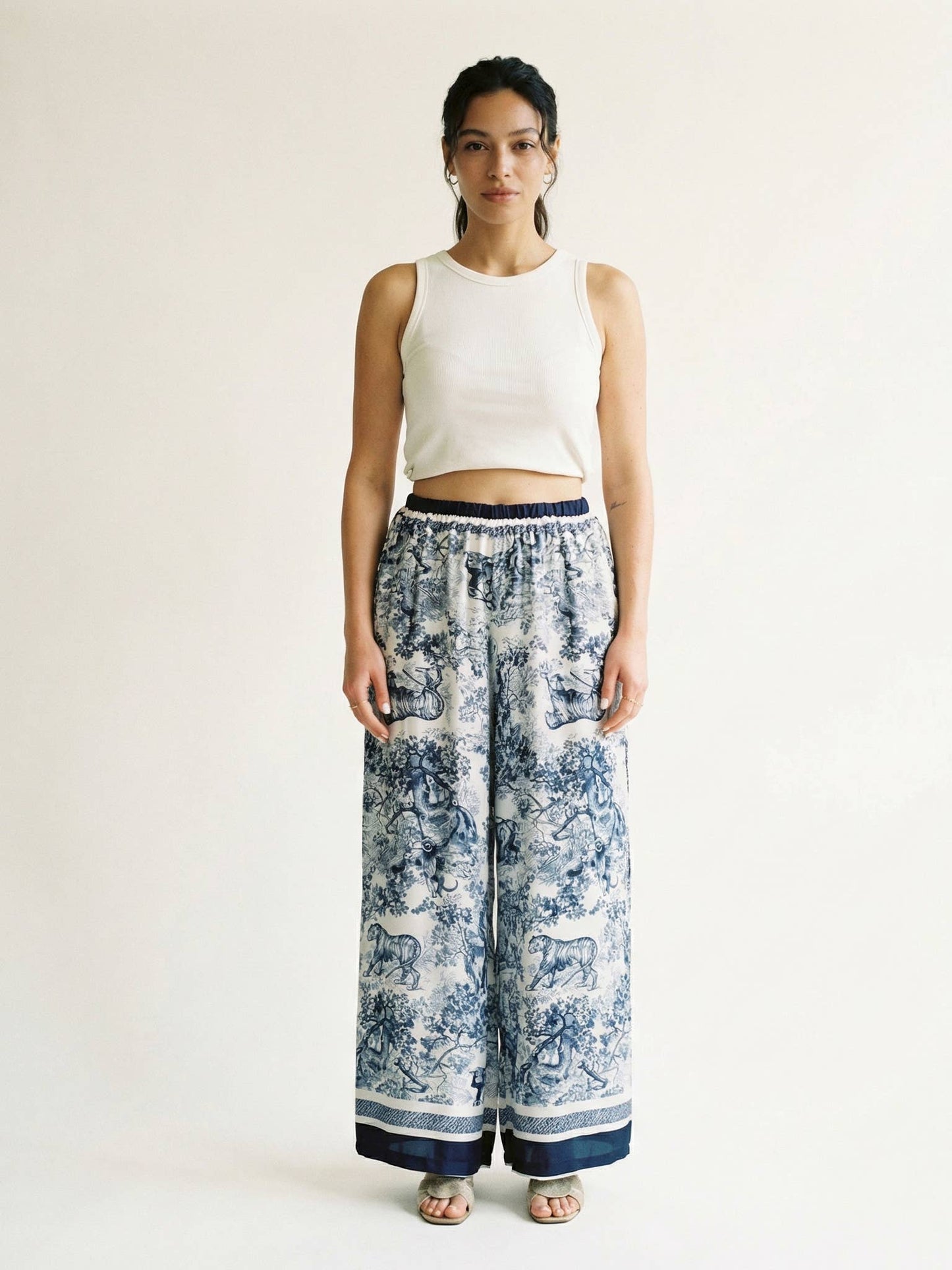 Printed Flowing Pants (Toile de Jouy Navy)