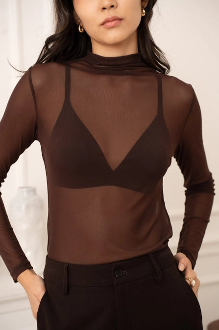Mesh Top w/ Mock Neck (Choco)
