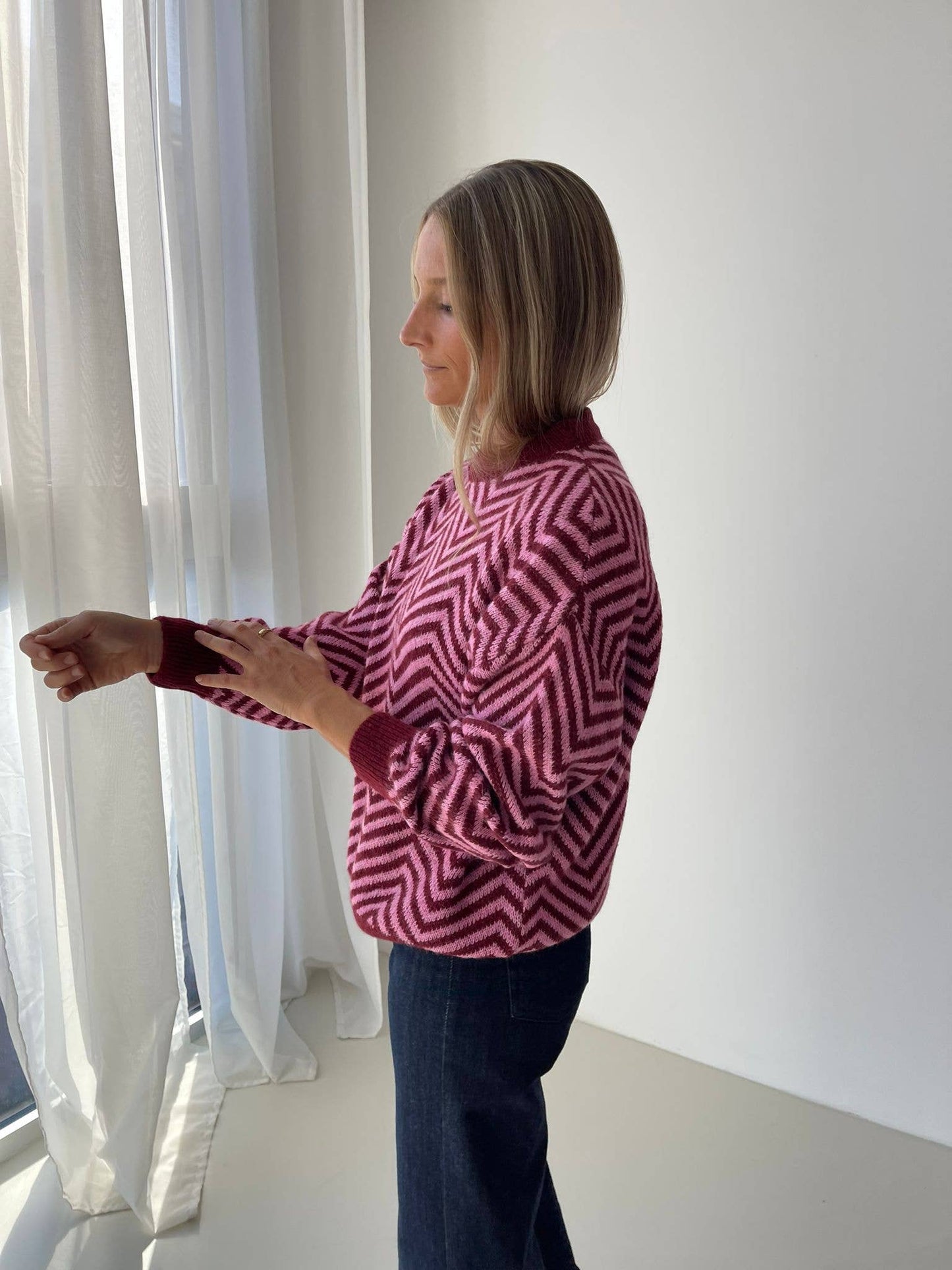 Leonor Knitted Sweater (Burgundy/Pink)