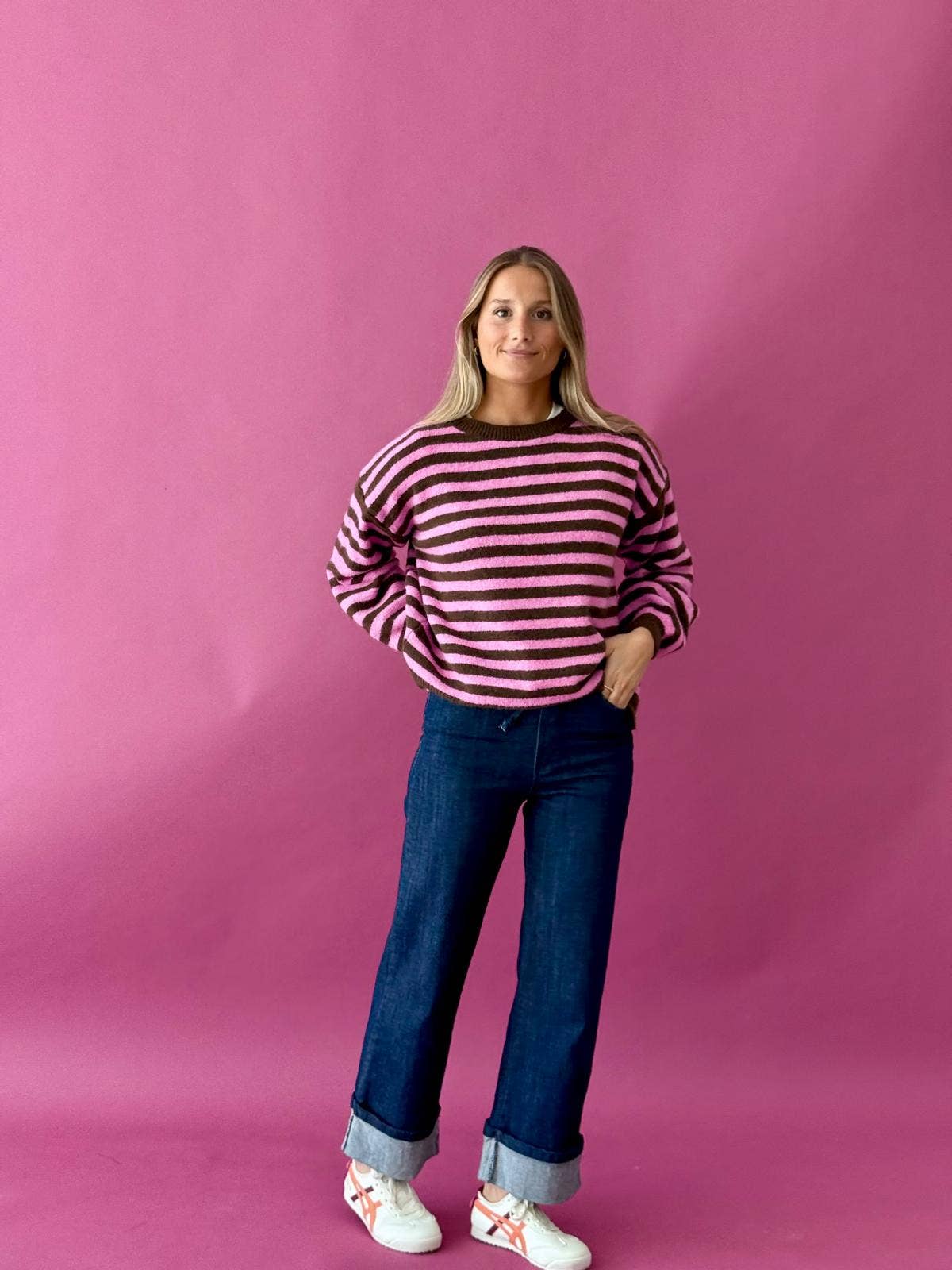 Pia Knitted Sweater (Brown/Pink)