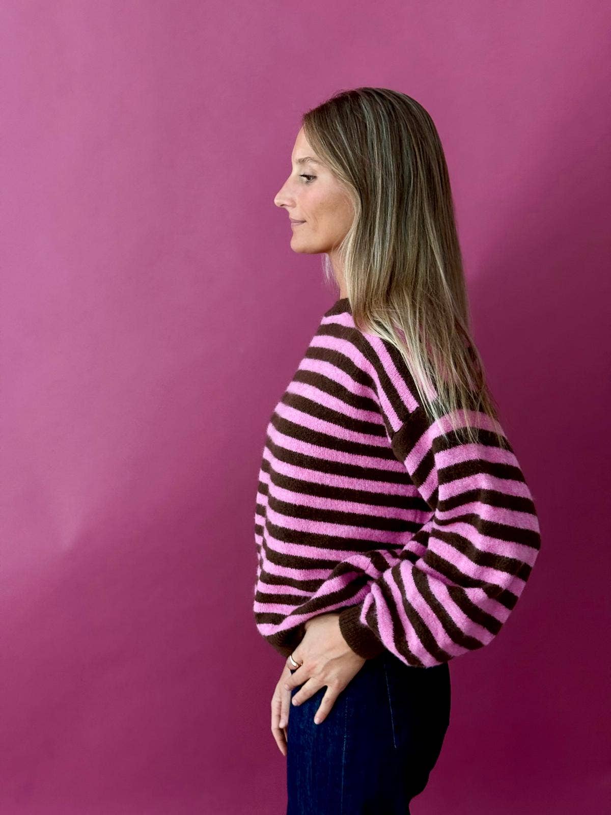 Pia Knitted Sweater (Brown/Pink)