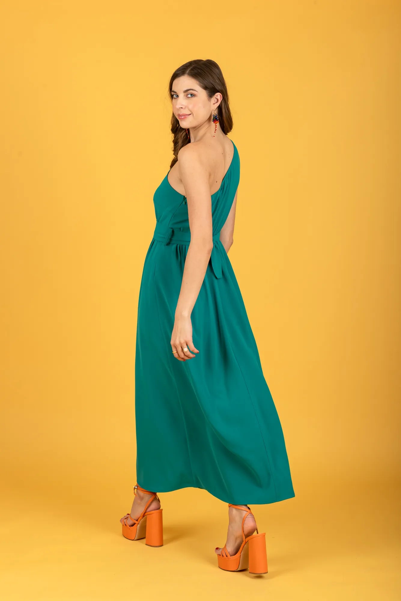 Layla One-Shoulder Dress (emerald)