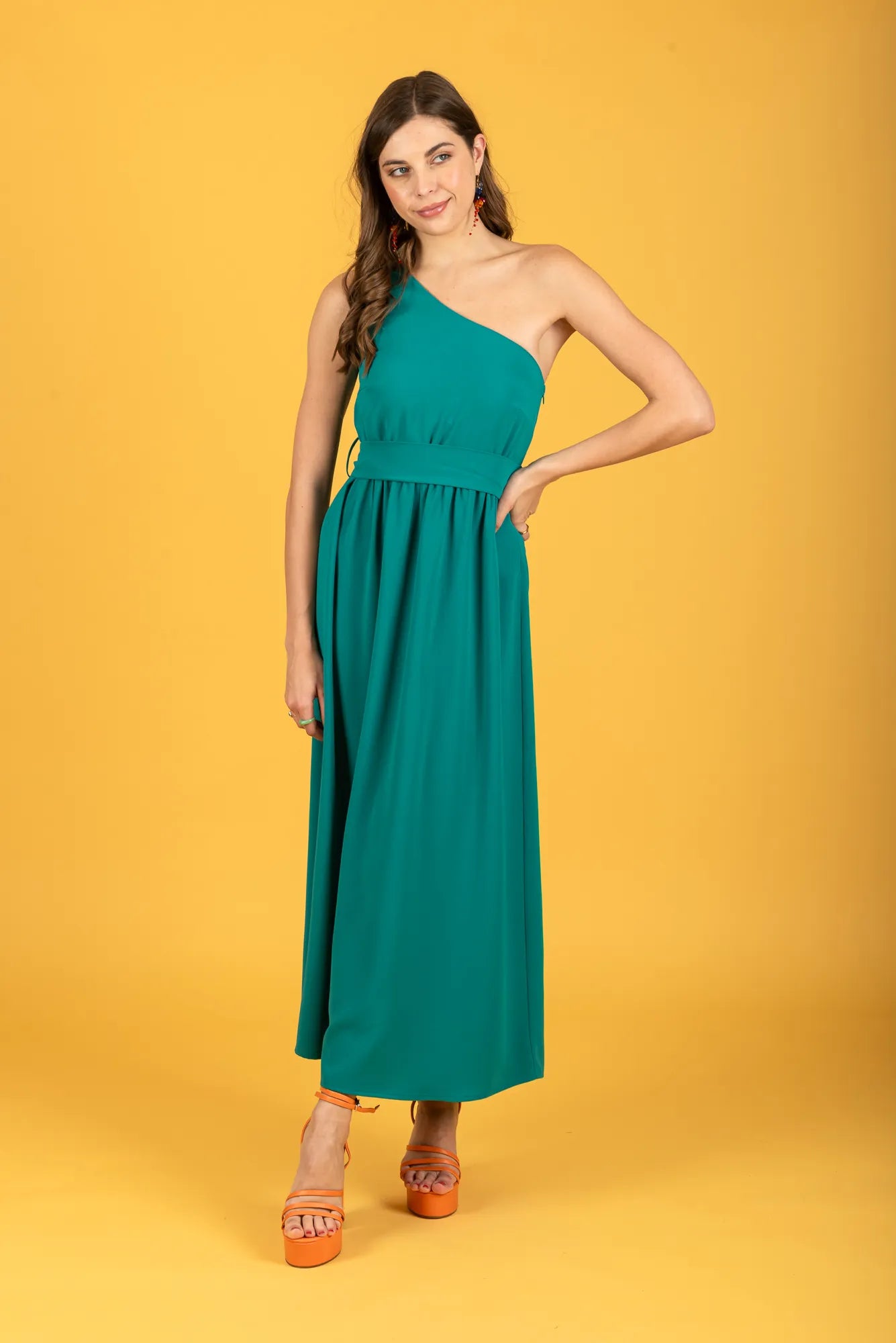 Layla One-Shoulder Dress (emerald)