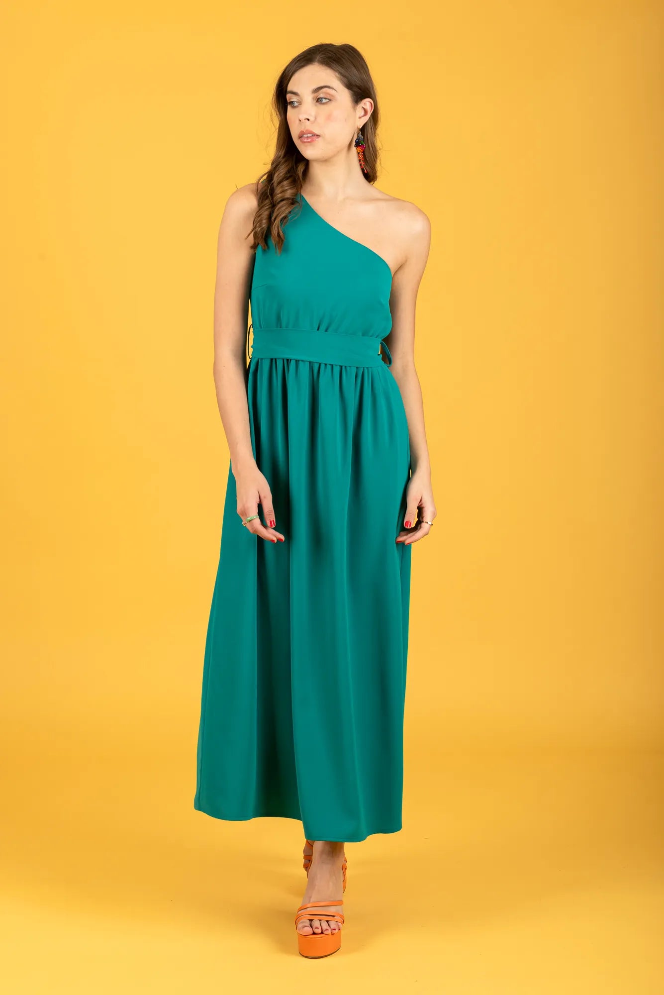 Layla One-Shoulder Dress (emerald)