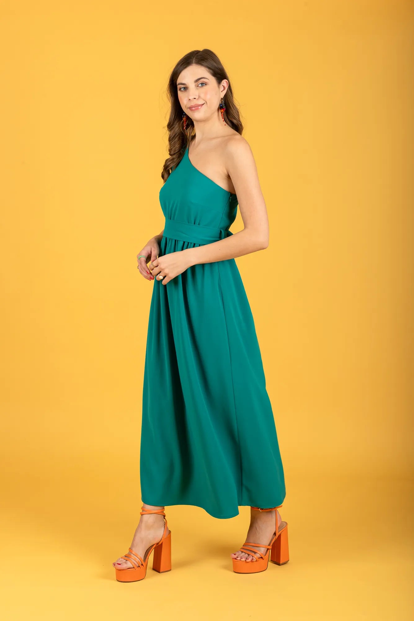 Layla One-Shoulder Dress (emerald)