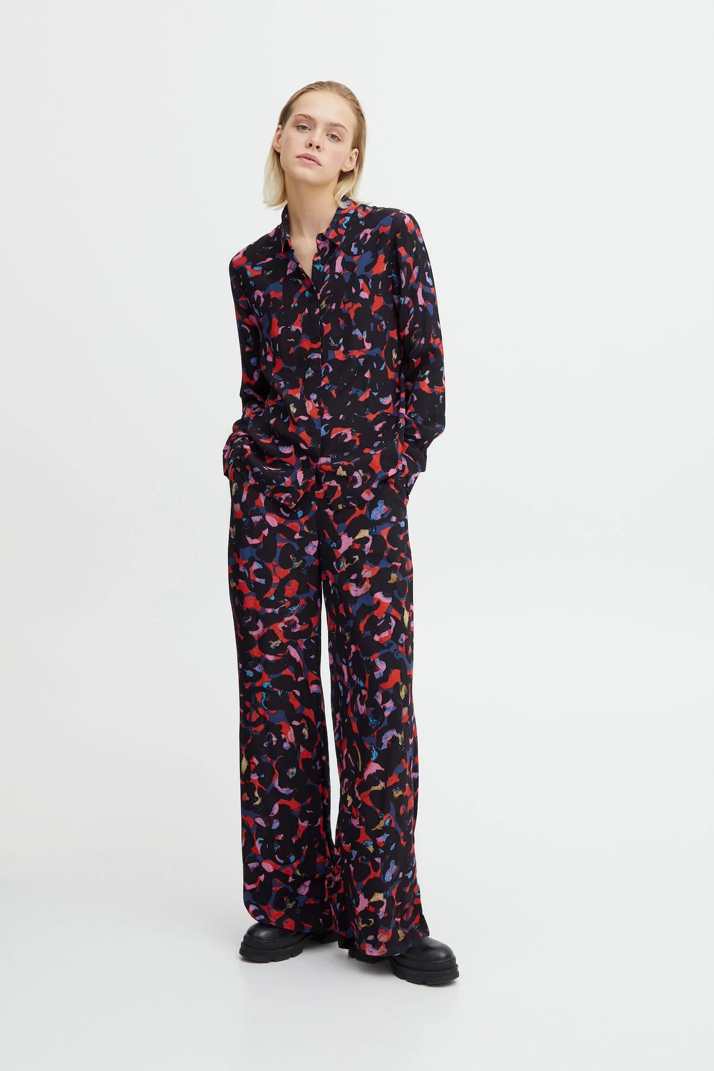 Printed Wide Pants (Poppy Red)