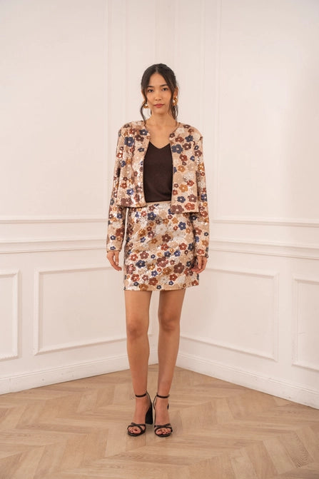 Sequinned Cropped Jacket (floral)