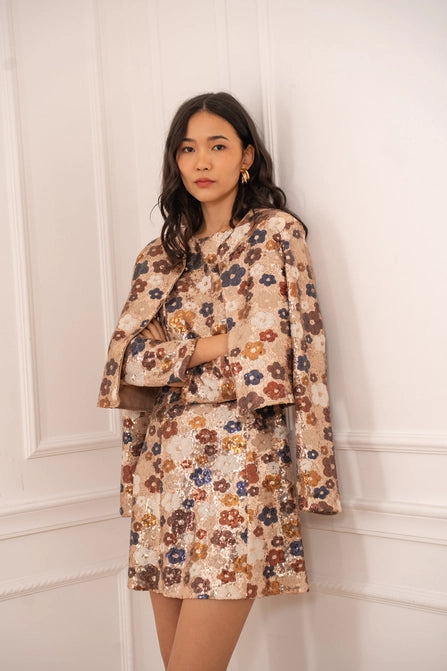 Sequinned Cropped Jacket (floral)