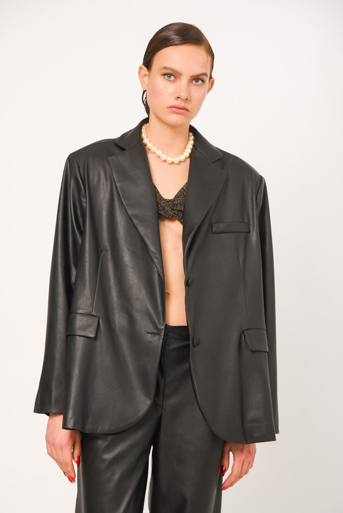 Faux Leather Blazer (black)