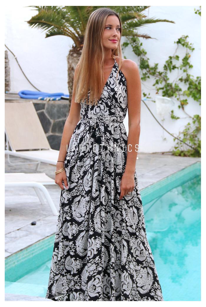 Open Back Maxi Dress(b&w)